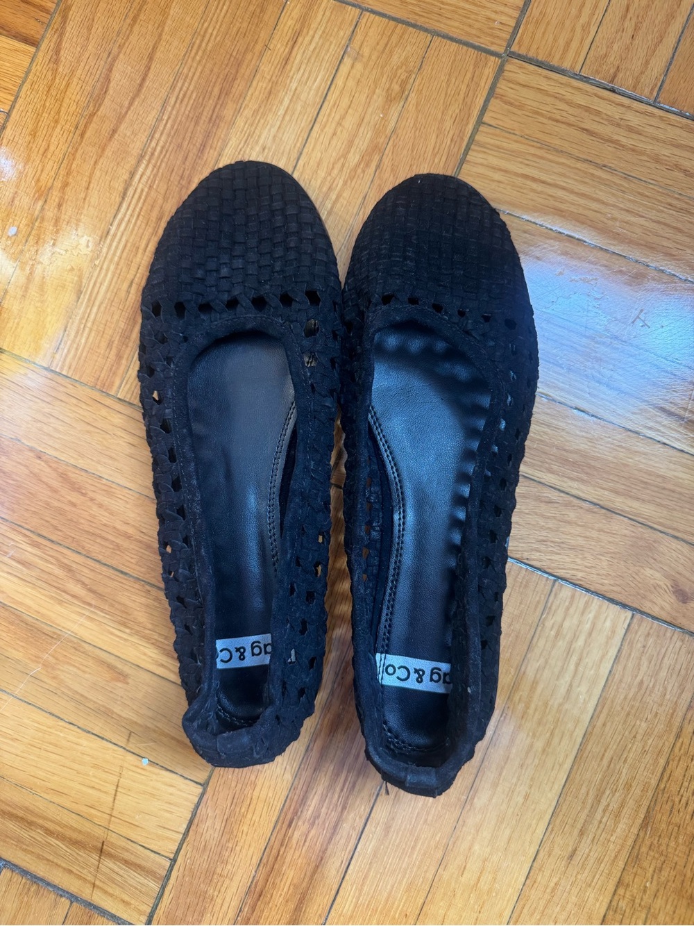 Black Suede Woven Ballet Flats